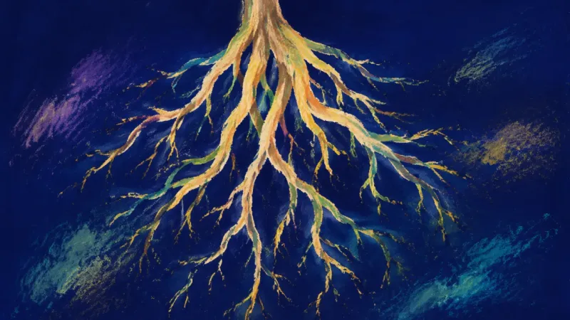 Roots Find Rhythm A restored root system opens into balanced branches, expressing grounded closeness built through pat