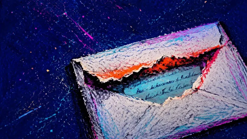 The Unopened Future A sealed envelope torn open halfway, symbolizing fear of change and the quiet loss of freedom inside