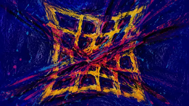 Lattice Under Pressure A warped lattice trapped in dense lines, representing the pressure of mistaking comfort for safety