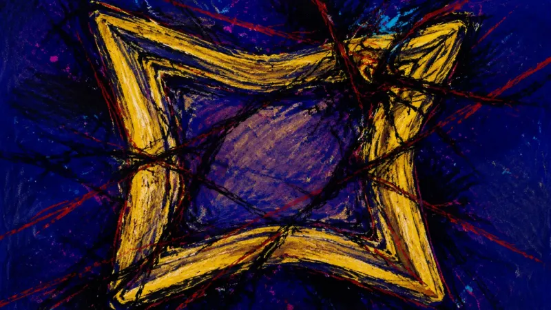 An abstract picture frame buckled inward and tangled in chaotic lines, representing conflict avoidan