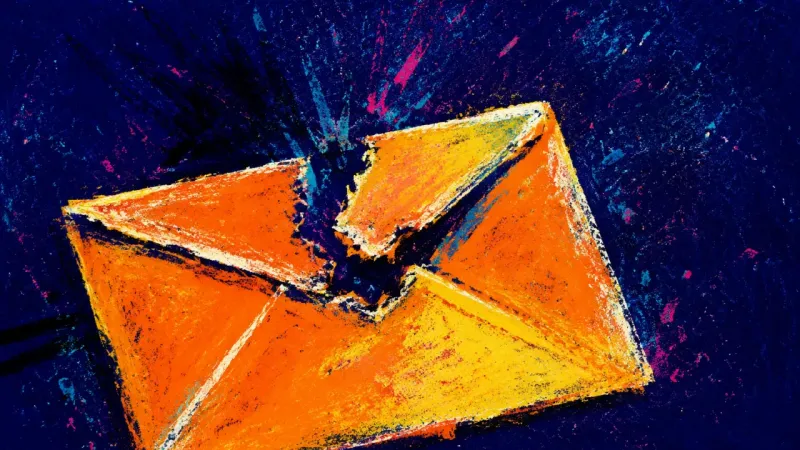 A damaged envelope with a split flap, symbolizing anger held in until it breaks through.