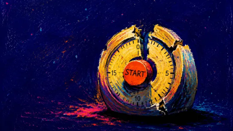 A jammed desk timer symbolizing rejection-triggered procrastination before the next academic 