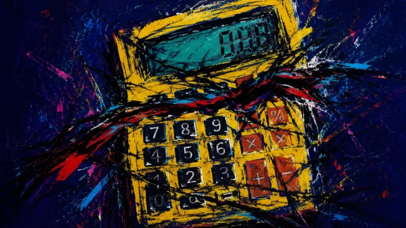 A distorted calculator representing rejection-triggered procrastination, with planning and self-d 