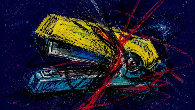 Jammed Responsibility A distorted stapler represents workplace emotional over-functioning, compressing shared conflict ?