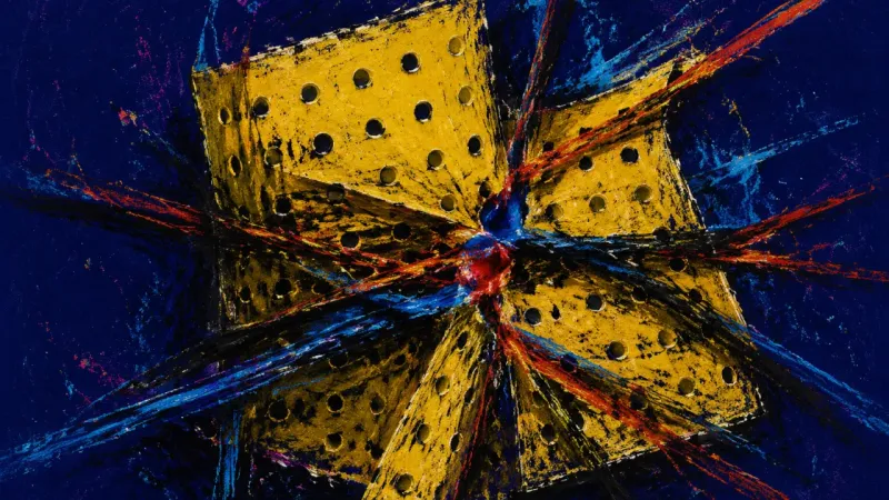 Grid Under Siege A buckled pegboard with its openings bound by tangled lines, representing study delay driven by 자?
