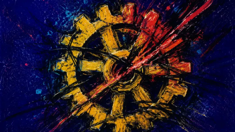 Jammed Signal An abstract gear forced out of alignment, representing anger suppressed by forced positivity and the