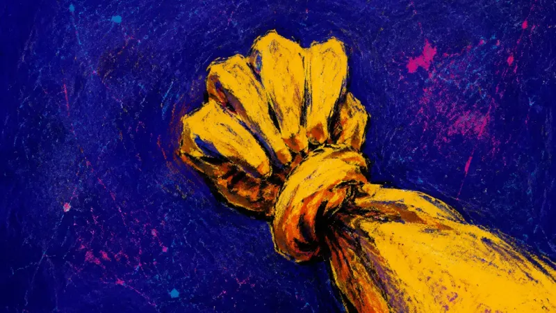 A cleaning glove twisted into a knot, symbolizing the resentment of carrying invisible household and