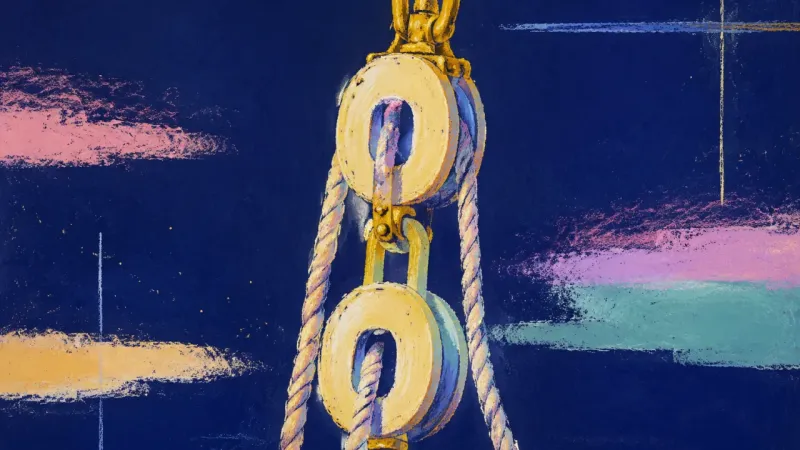 Restored Leverage A restored block and tackle with an orderly rope path, representing grounded confidence through draf