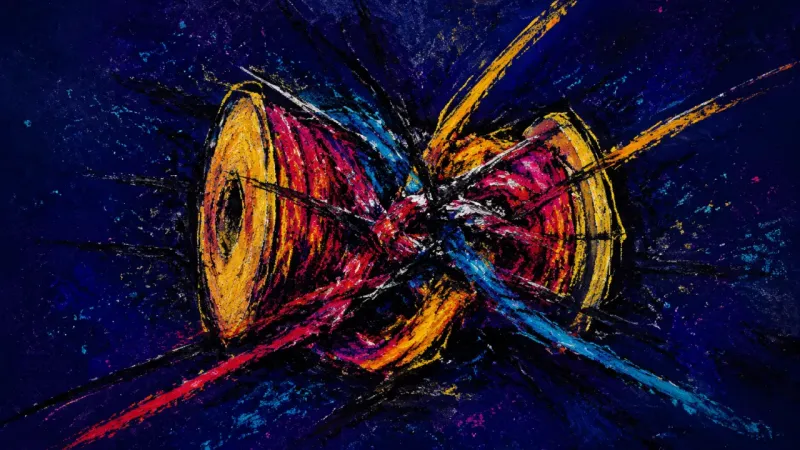 Thread Under Pressure An abstract spool crushed into tangled loops, representing anxiety about making a personal choice,