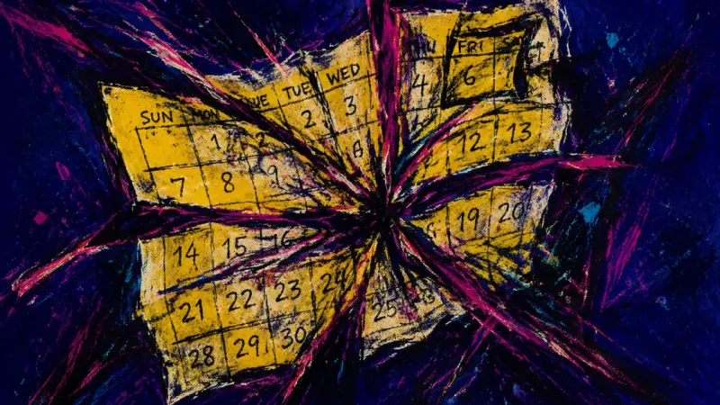 Grid Under Pressure An abstract calendar grid buckles under pressure, representing overfunctioning, blurred