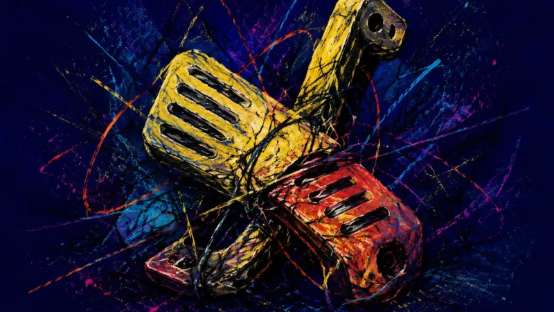 A crushed pedal set represents commitment anxiety, with urgency and hesitation forced into chaotic