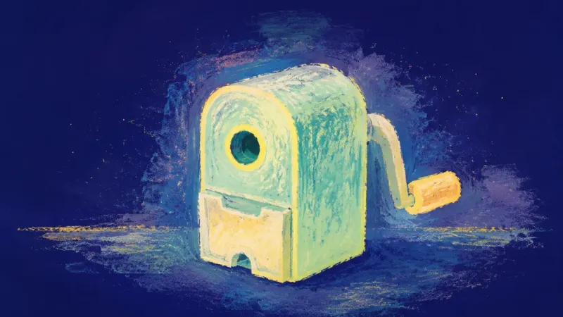 Readiness in Motion A restored pencil sharpener with an orderly outline, representing self-trust built by beginning a