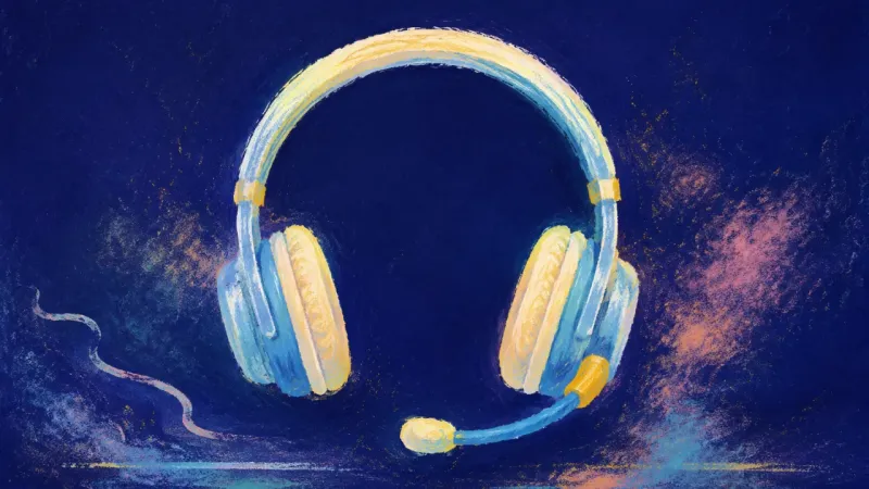 A restored headset with balanced contours represents workplace rumination resolving into calm limits