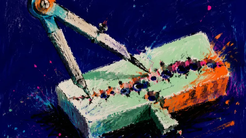 Puncturing the Pause A drawing compass pierces a heavily punctured eraser, symbolizing study avoidance when long-term