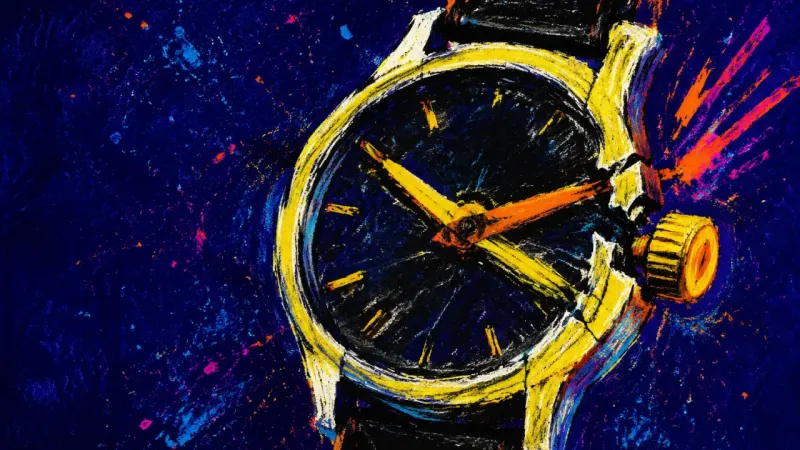 Fixed Tomorrow A wristwatch jammed at one repeated time, symbolizing the urge to control a relationship's future be