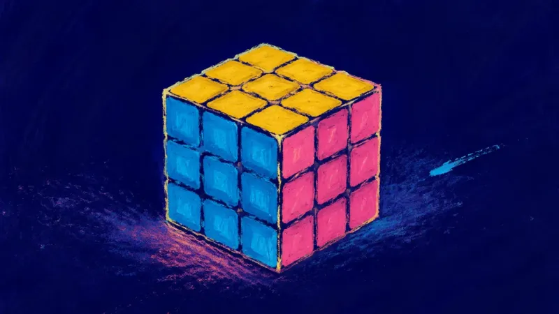 Order Through Contact An orderly puzzle cube with aligned rows, representing academic procrastination easing into focused,