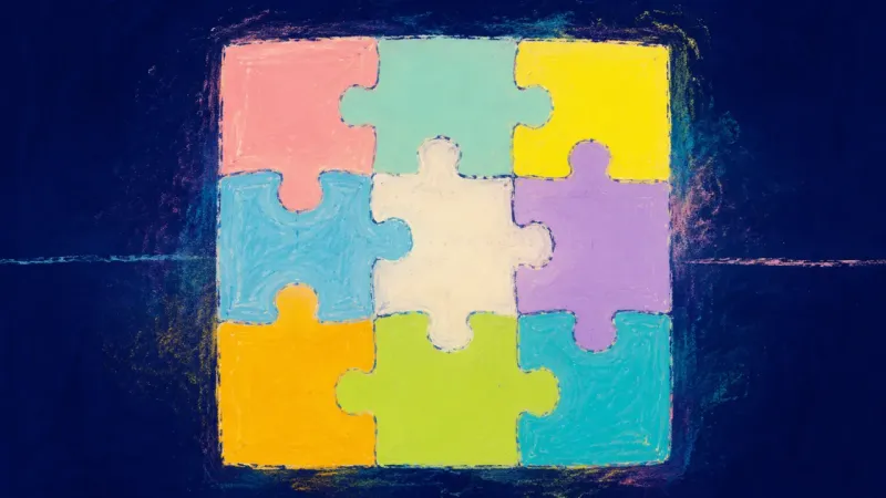 An aligned jigsaw puzzle represents present-tense self-expression, mutual recognition, and clearer