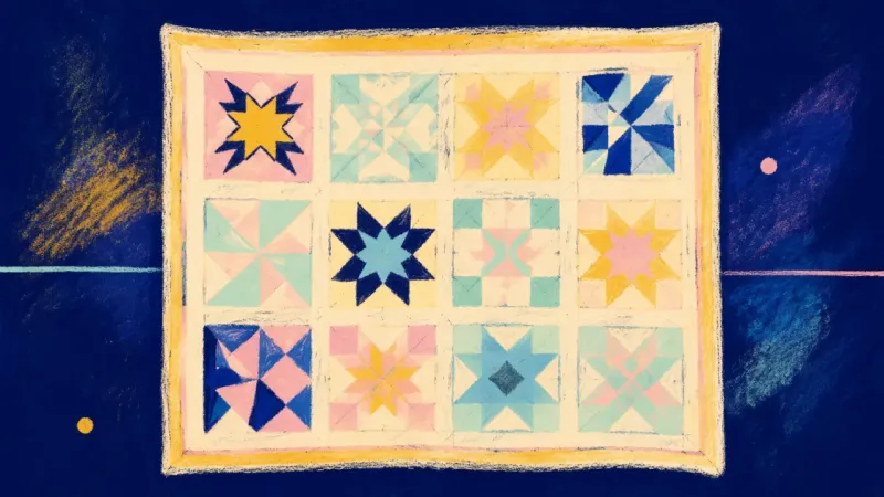Capacity Rewoven A restored quilt with balanced panels represents workplace overfunctioning easing into visible