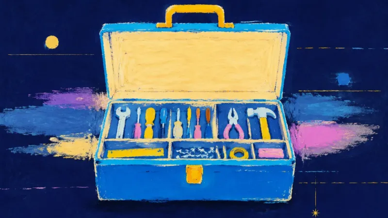 Tools Find Order An orderly toolbox representing a career choice that balances material needs with curiosity, pratica