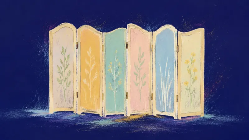 A restored room divider forms an even sequence, symbolizing focused contribution without complete