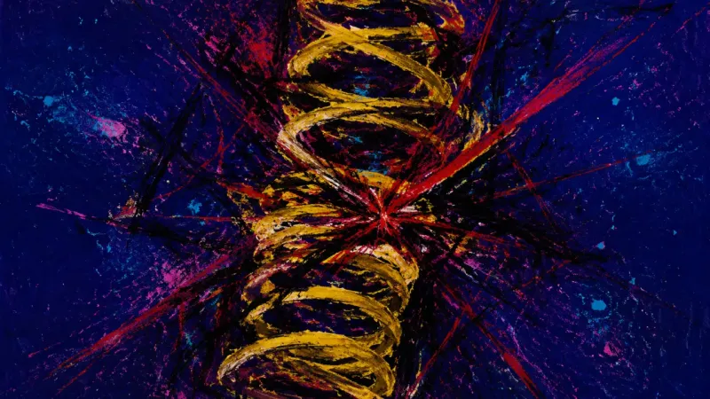 An abstract spring crushed into a chaotic coil, representing paralysis from waiting for complete2