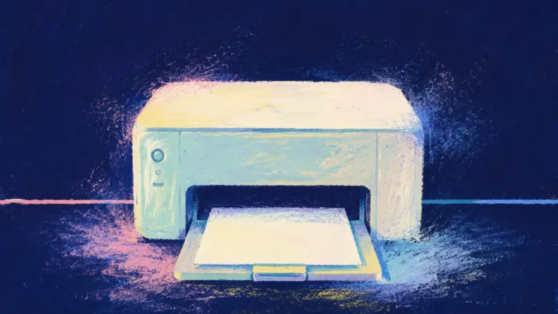 Restored Output An abstract printer restored to order, representing focused engagement and steadier self-trust after
