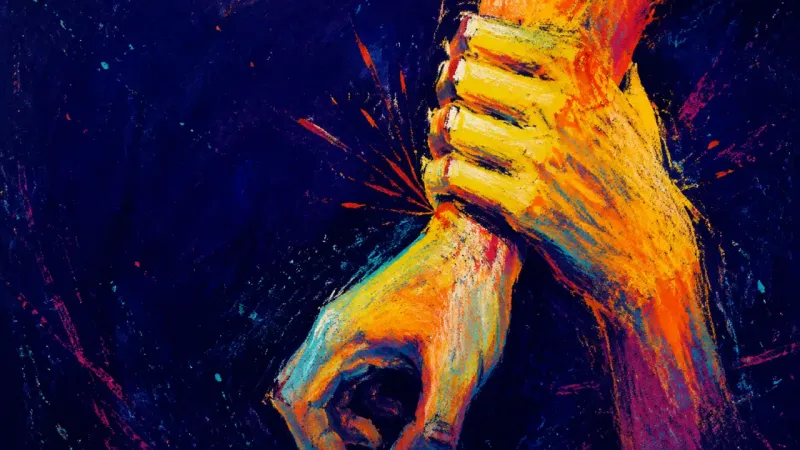 The Unheld Future One hand clamps the opposite wrist until the trapped hand curls inward, symbolizing the urge to <cor