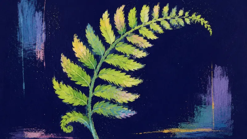 Frond in Balance An unfurled fern frond regains balanced order, representing emotional acceptance, practical so, and,