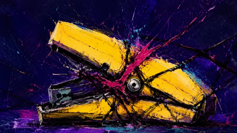 Jammed Consent A crushed stapler tangled in harsh lines, representing career ambivalence and the pressure to accept