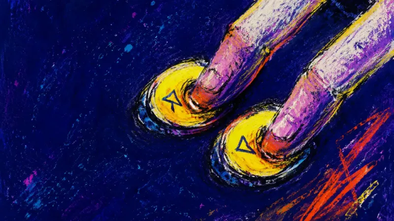 A cropped hand holds two elevator buttons halfway down, symbolizing paralysis when a visible choice8