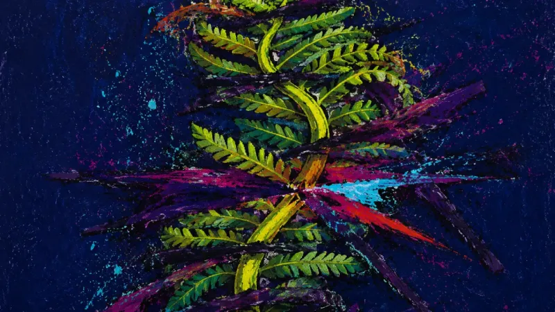 A crushed fern bound by chaotic lines, expressing self-doubt and the pressure to follow an inherited
