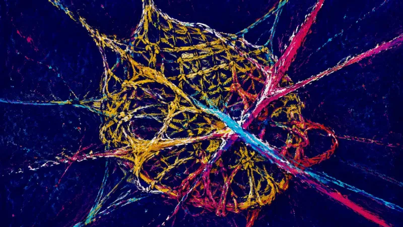 A tangled net crushed into a dense knot, representing emotional overload and the loss of personal​