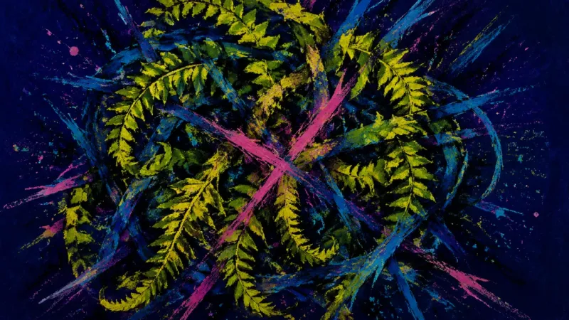 Fronds Under Pressure A fern with its fronds crushed into a dense knot, representing breakup-driven urgency and fear of
