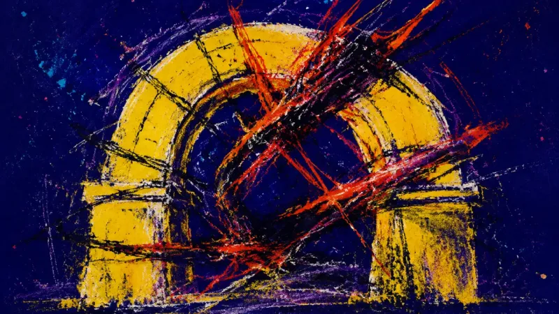 Compressed Span An abstract arch buckling beneath tangled strokes, symbolizing paralysis between a stable role and