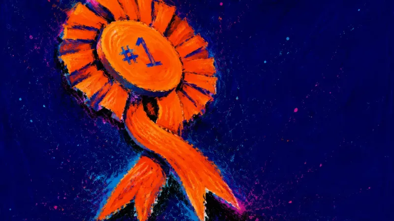 A crushed award rosette with twisted, split tails, symbolizing the strain of earning family approval