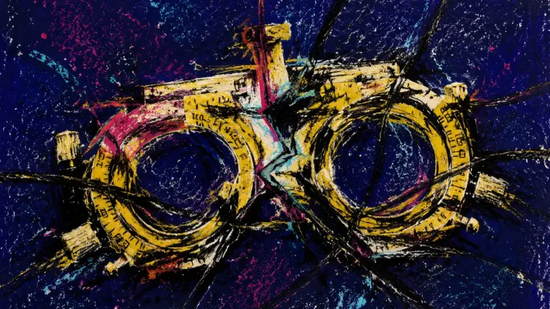 Frame Under Verdict A distorted trial frame crushed by tangled lines, representing indecision and lost self-trust under