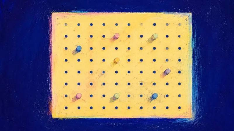 Pegboard Reordered A restored pegboard with orderly pegs and clear rows, representing shared decision rights and balan