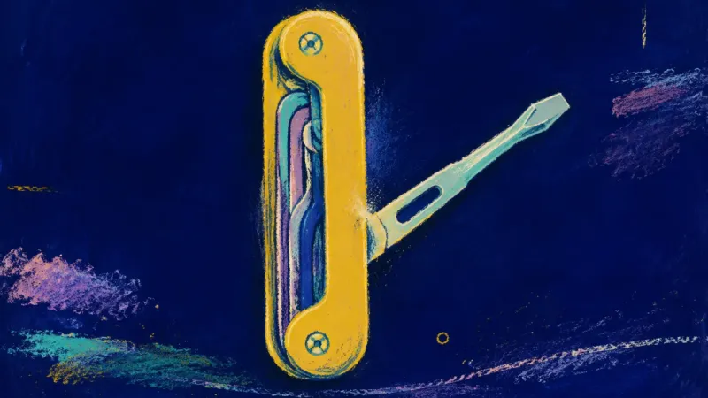 A multitool returns to order with one implement opened, representing bounded exploration and self-tr