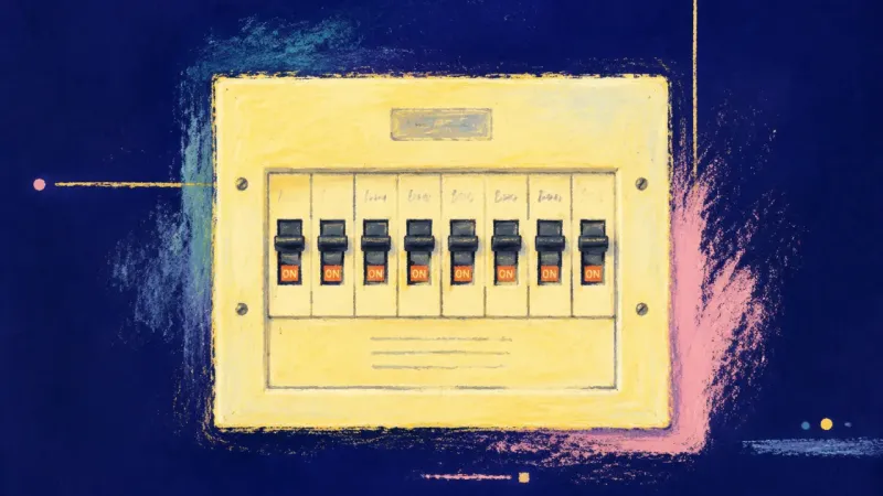Circuits Reclaimed A restored circuit breaker panel with orderly switches, representing career paralysis resolved throu