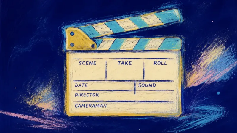 A restored clapperboard with balanced divisions, representing calm rebuilt through honest dialogue,