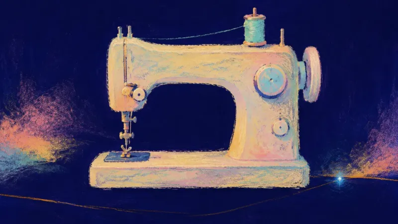 A restored sewing machine with an orderly silhouette, representing honest preference, mutual choice,