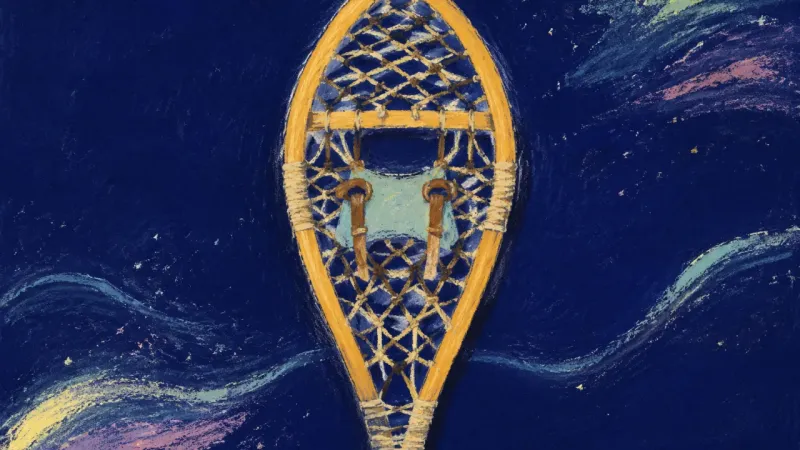 A restored snowshoe with evenly tensioned lacing, representing shared standards, distributed team21_