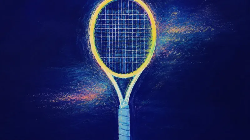 Rhythm Restored A restored tennis racket with an orderly string grid, representing self-trust and the acceptance of