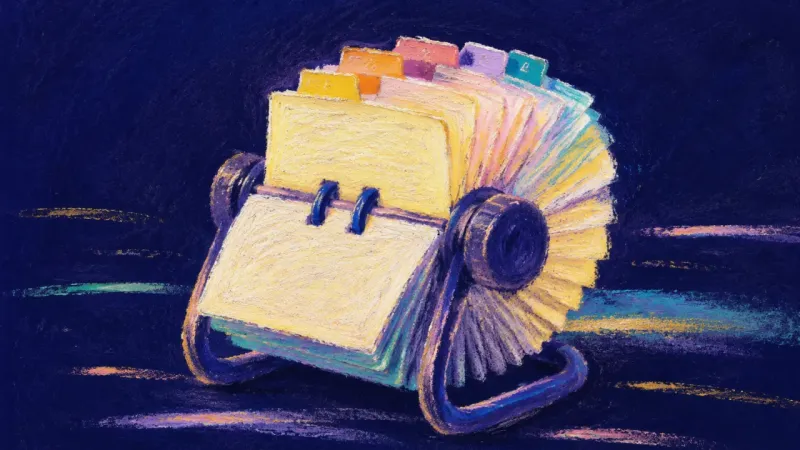A restored Rolodex with evenly separated cards, representing career uncertainty resolved through a‌
