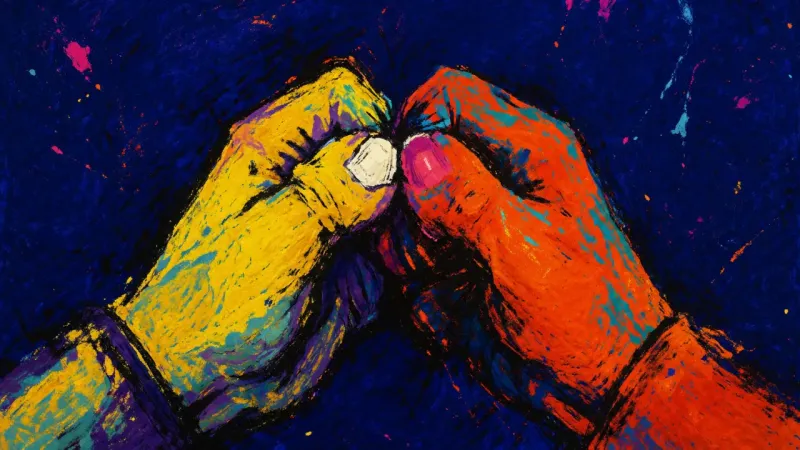 Two hands interlocked until the knuckles buckle, symbolizing guilt and the pressure to keep family.