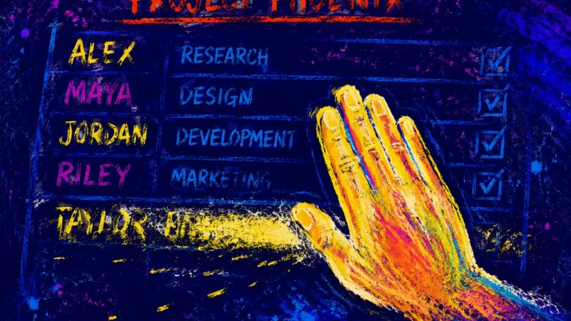An abbreviated hand erases one person's ownership line from a project board, symbolizing self-er​