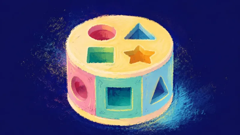 Order Without Force A restored shape sorter with distinct openings in balanced order, representing flexible wellness and