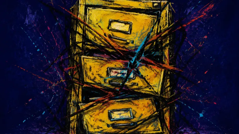 Jammed Criteria An abstract filing cabinet crushed into disorder, representing procrastination driven by fear of