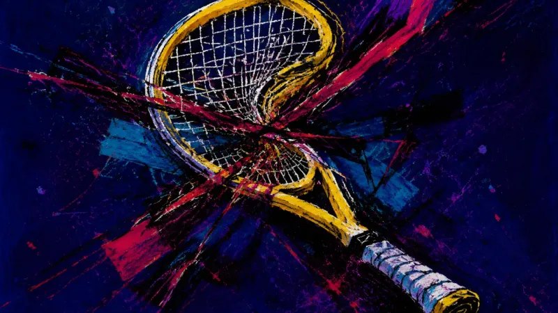 A warped tennis racket bound by crossing lines, representing family triangulation and the loss of