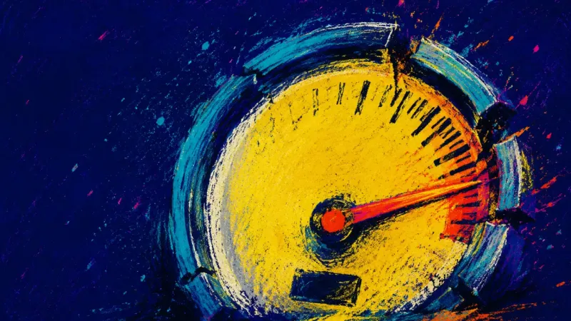 Beyond Completion A dashboard gauge pushed beyond its limit, symbolizing the emptiness of success and pressure to seek